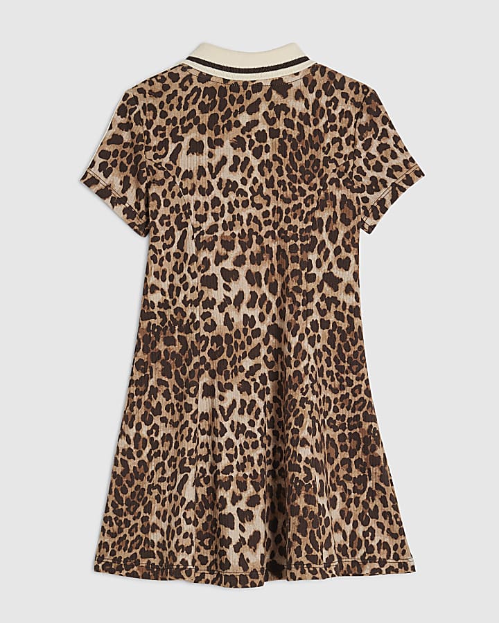 Mini Girls Brown Leopard Print Polo Dress