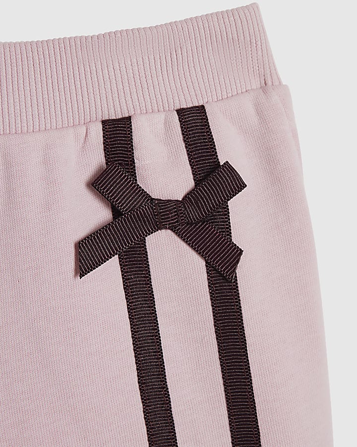 Mini Girls Pink Bow Taped Wide Leg Jogger Set
