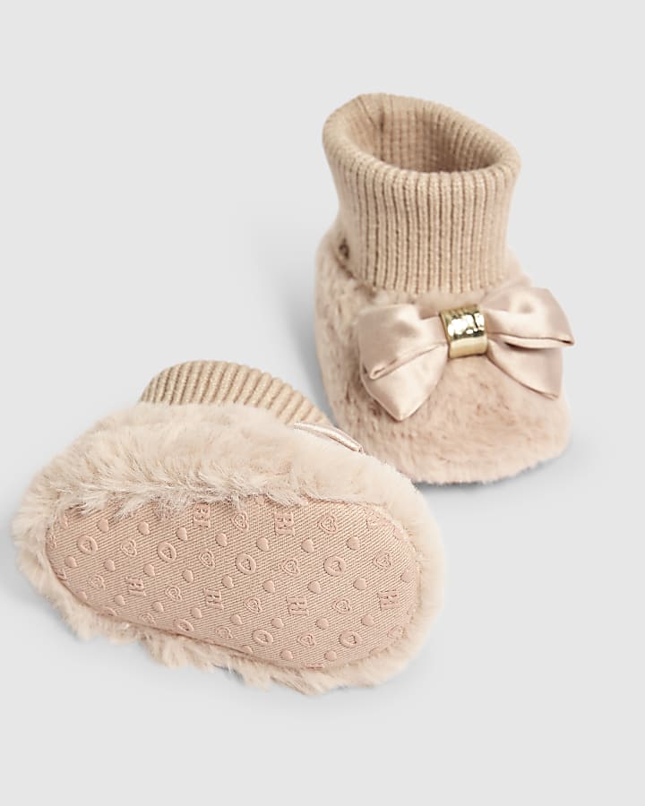 Baby Girls Pink Bow Slipper Booties