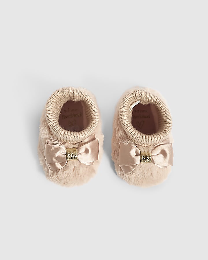 Baby Girls Pink Bow Slipper Booties