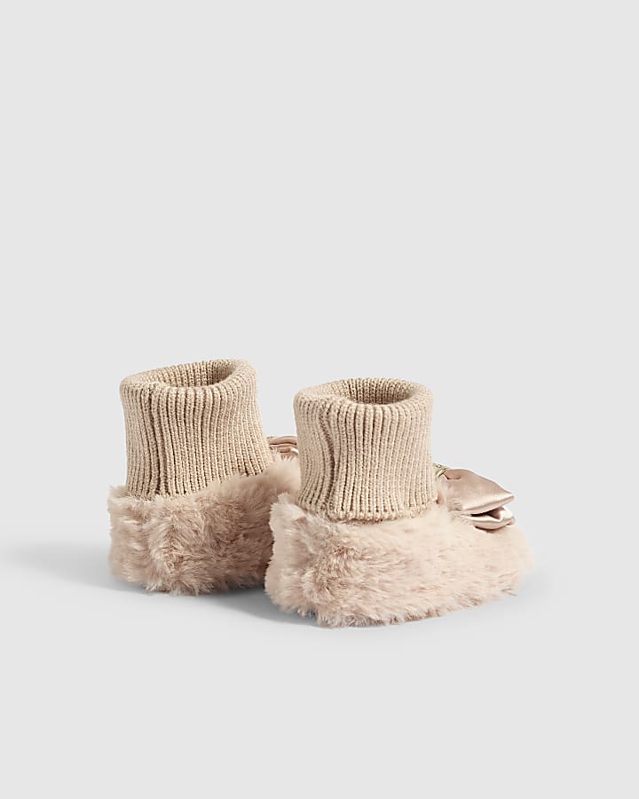 Baby Girls Pink Bow Slipper Booties