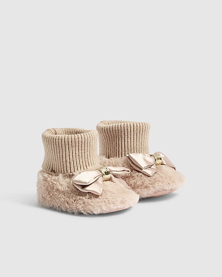Baby Girls Pink Bow Slipper Booties