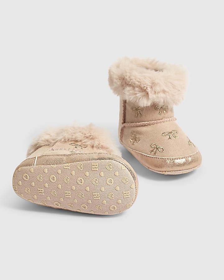 Baby Girls Pink Embroidered Booties