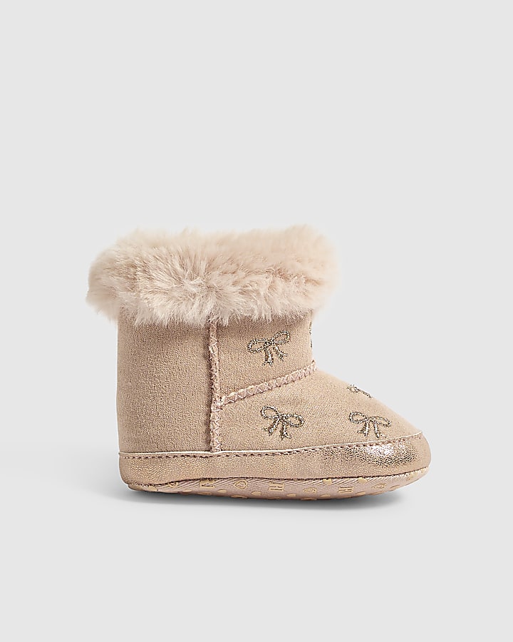 Baby Girls Pink Embroidered Booties
