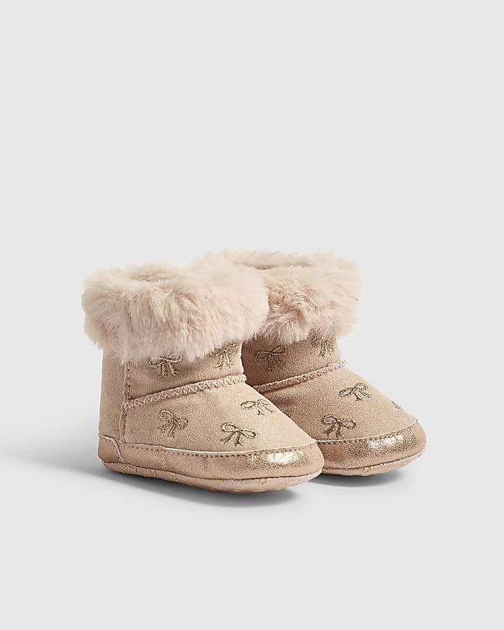 Baby Girls Pink Embroidered Booties
