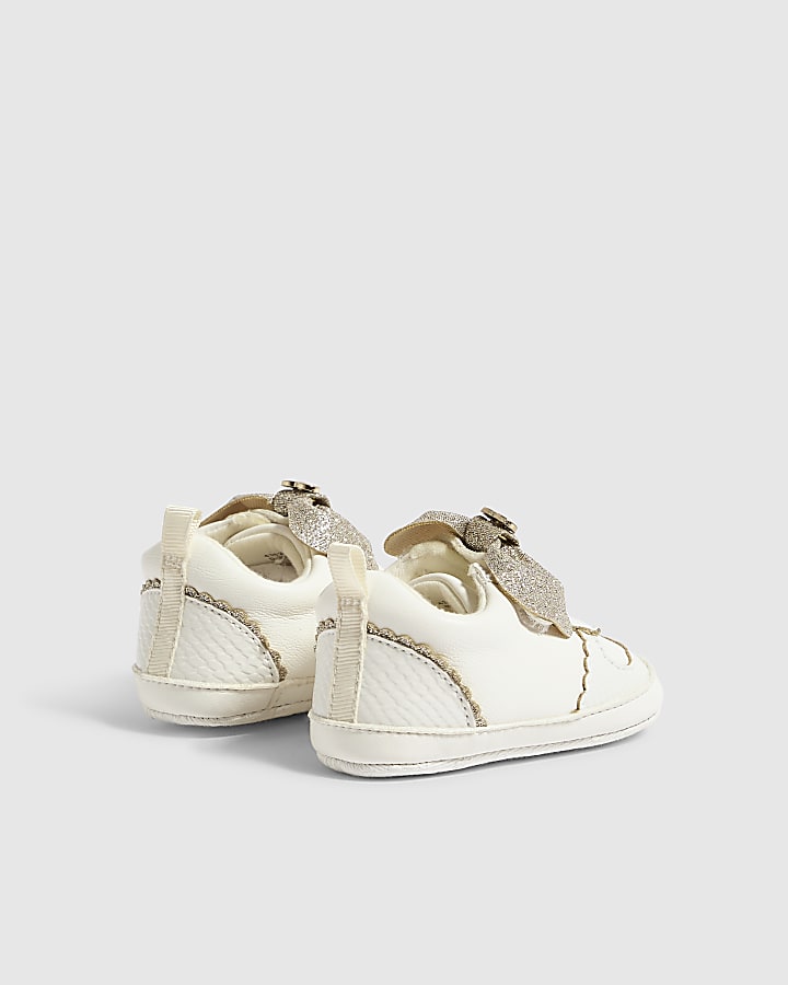 Baby Girls White Shimmer Bow Trainers