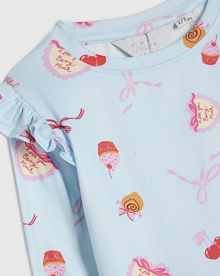Mini Girls Blue Bakery Print Pyjamas Set