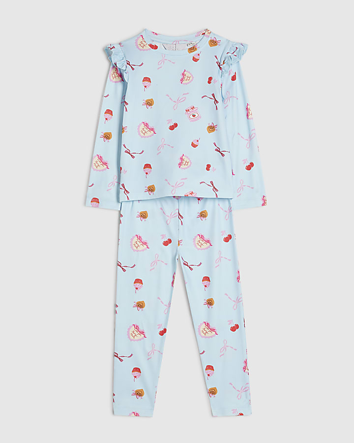 Mini Girls Blue Bakery Print Pyjamas Set