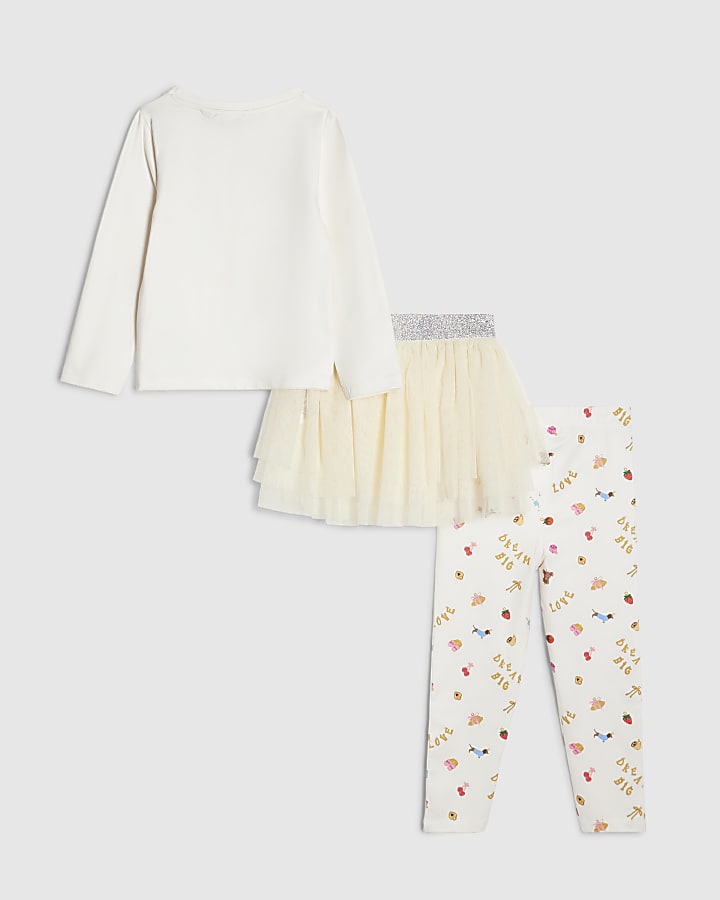 Mini Girls Cream Charm Top Tutu Pyjamas Set