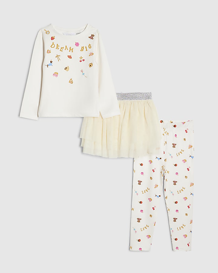 Mini Girls Cream Charm Top Tutu Pyjamas Set