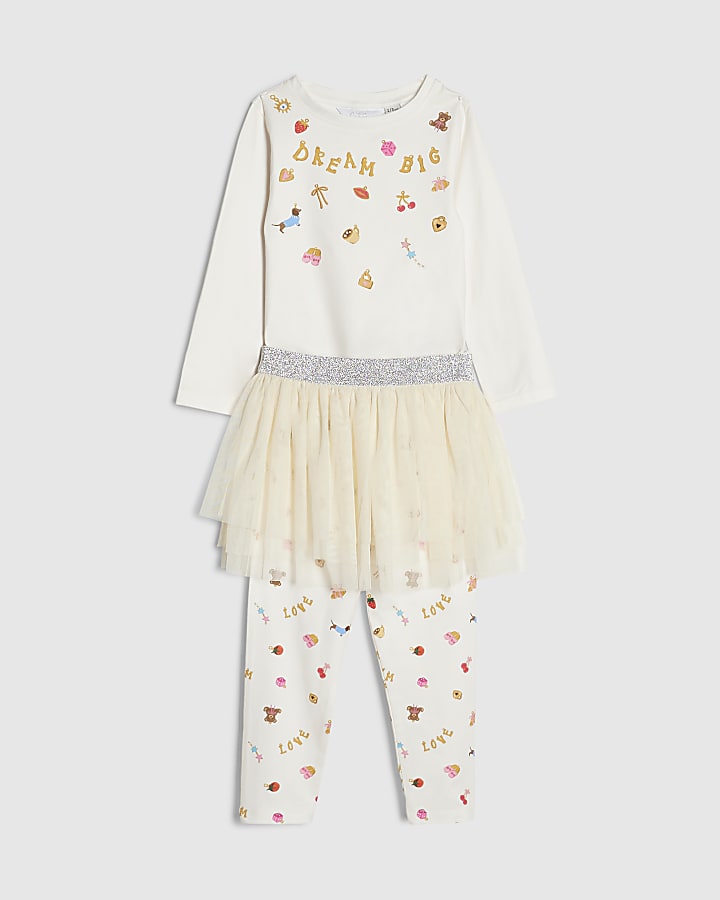 Mini Girls Cream Charm Top Tutu Pyjamas Set