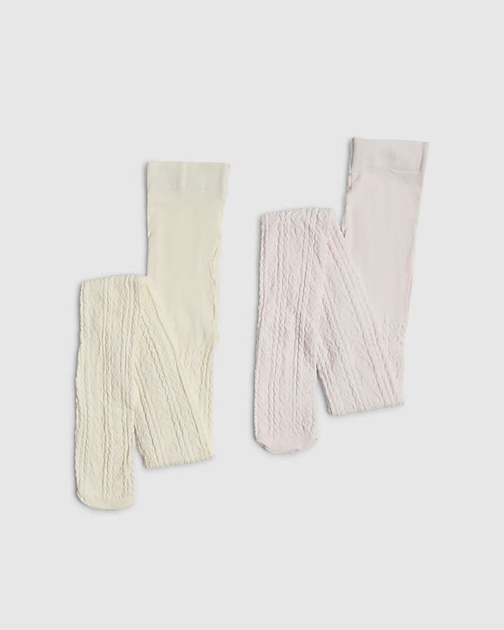 Mini Girls Pink Cable Knit Pack Of 2 Tights