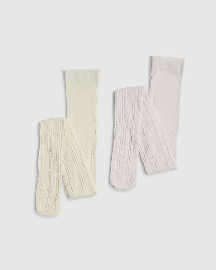 Girls Pink Cable Knit Pack Of 2 Tights