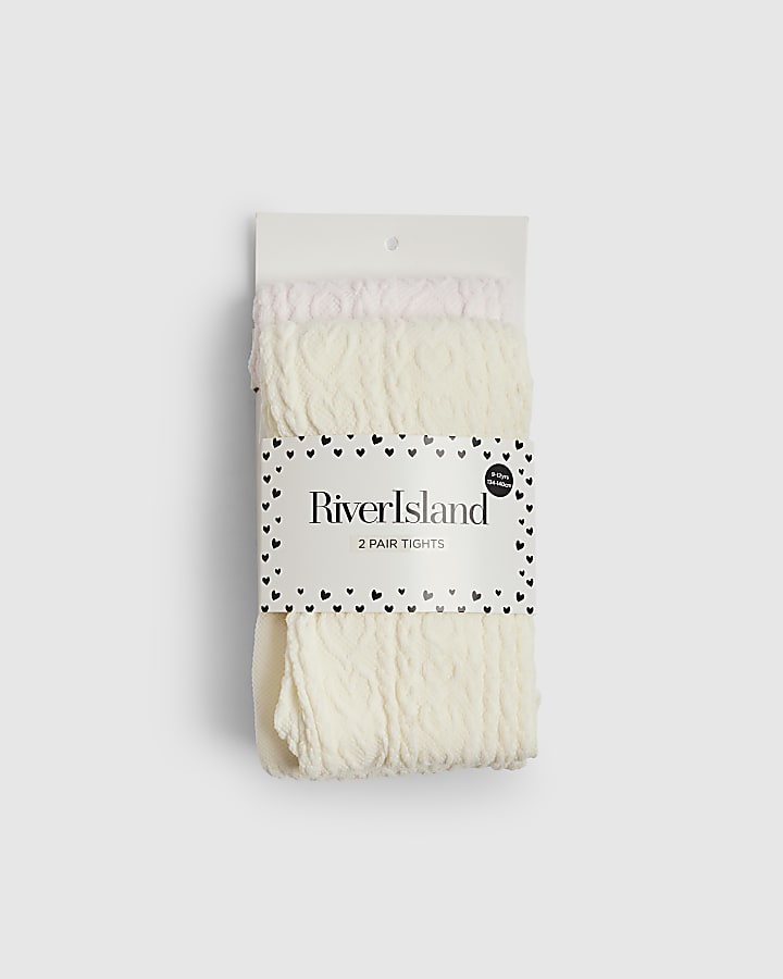 Girls Pink Cable Knit Pack Of 2 Tights