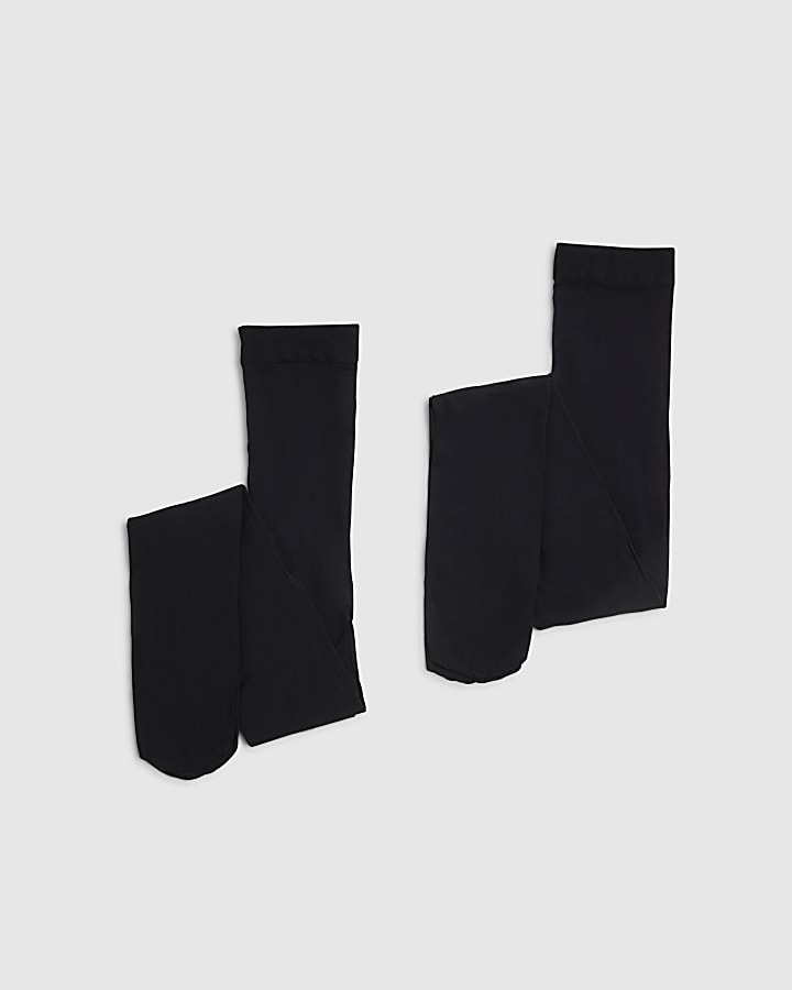 Girls Black Pack Of 2 Tights