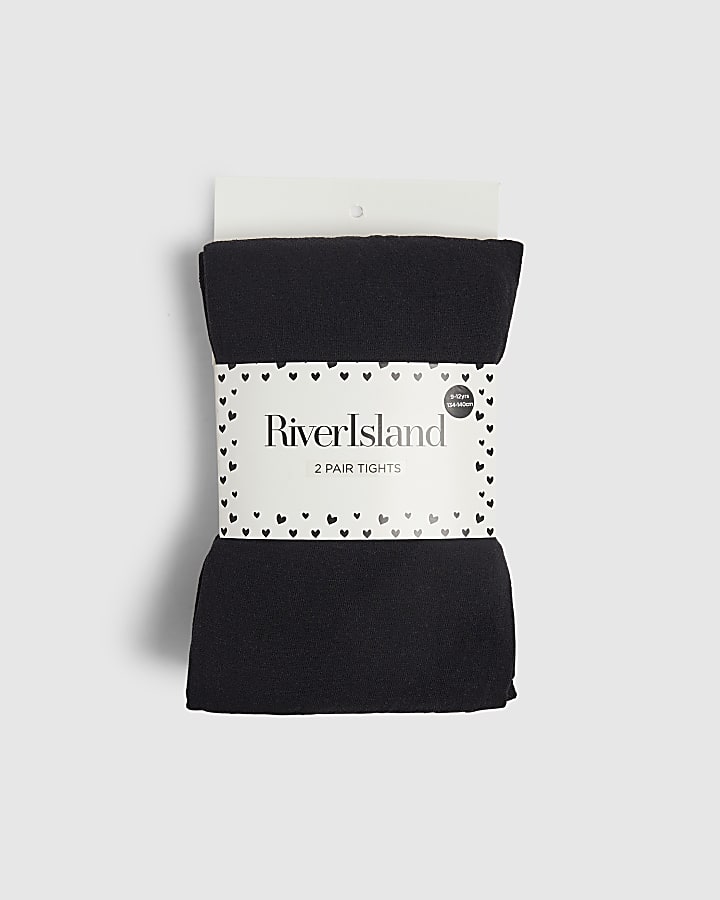 Girls Black Pack Of 2 Tights