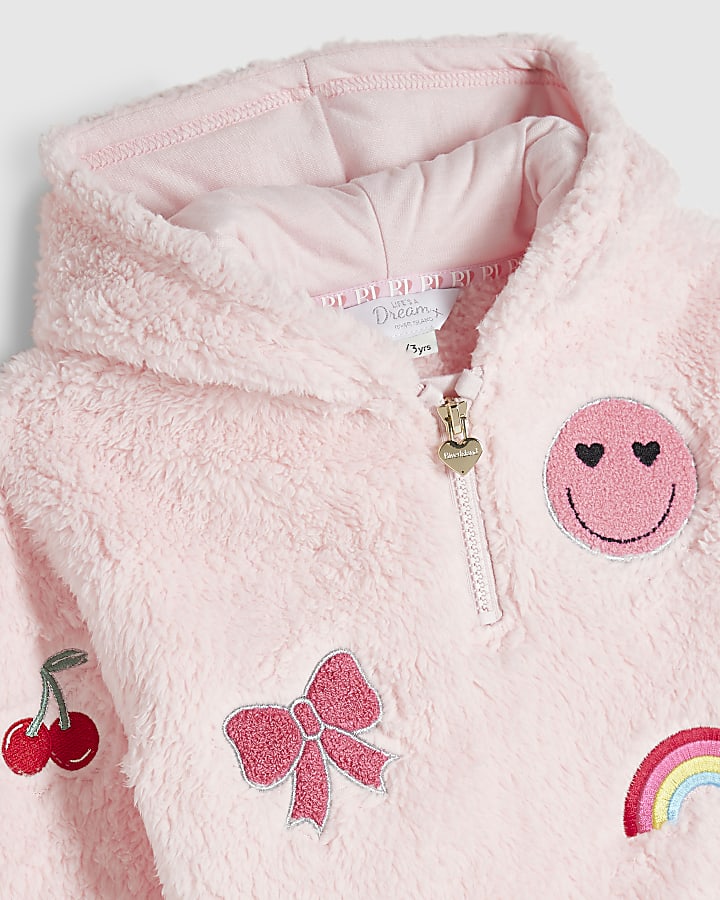 Mini Girls Pink Badge Borg Loungewear Set