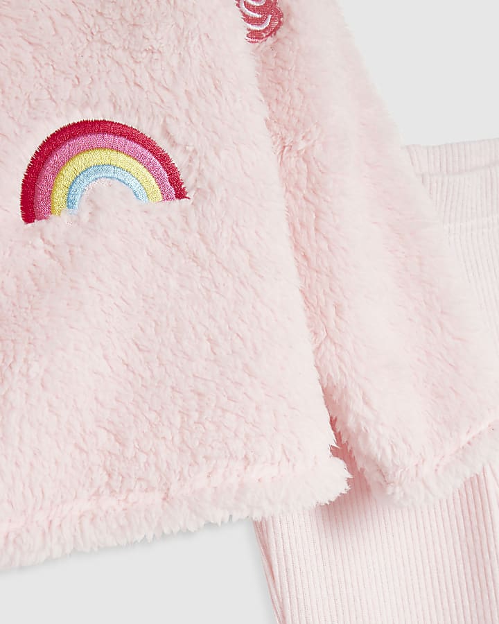 Mini Girls Pink Badge Borg Loungewear Set