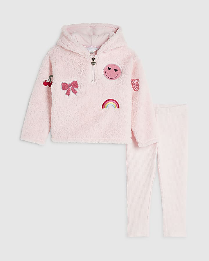 Mini Girls Pink Badge Borg Loungewear Set