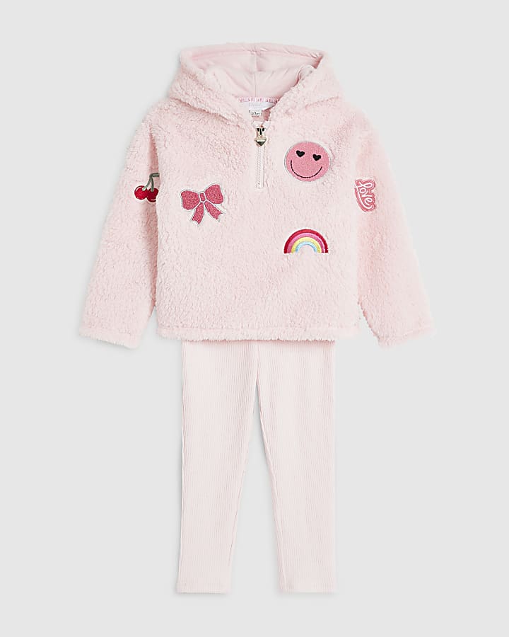Mini Girls Pink Badge Borg Loungewear Set
