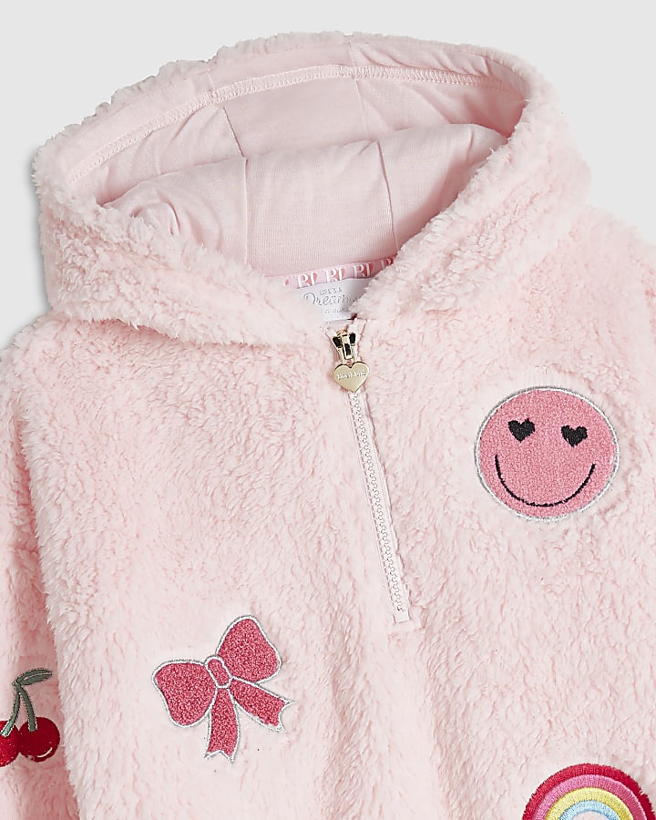 Girls Pink Badge Borg Loungewear Set