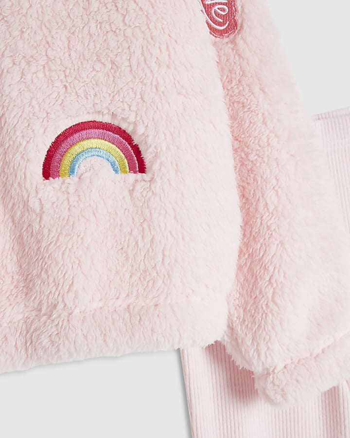 Girls Pink Badge Borg Loungewear Set