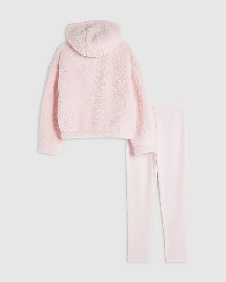 Girls Pink Badge Borg Loungewear Set