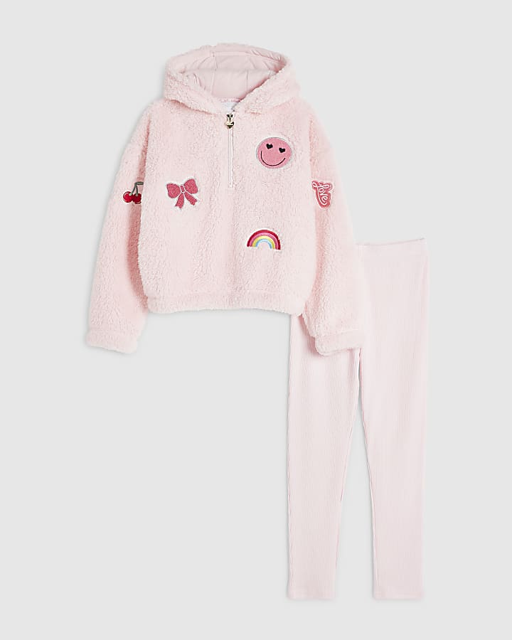 Girls Pink Badge Borg Loungewear Set