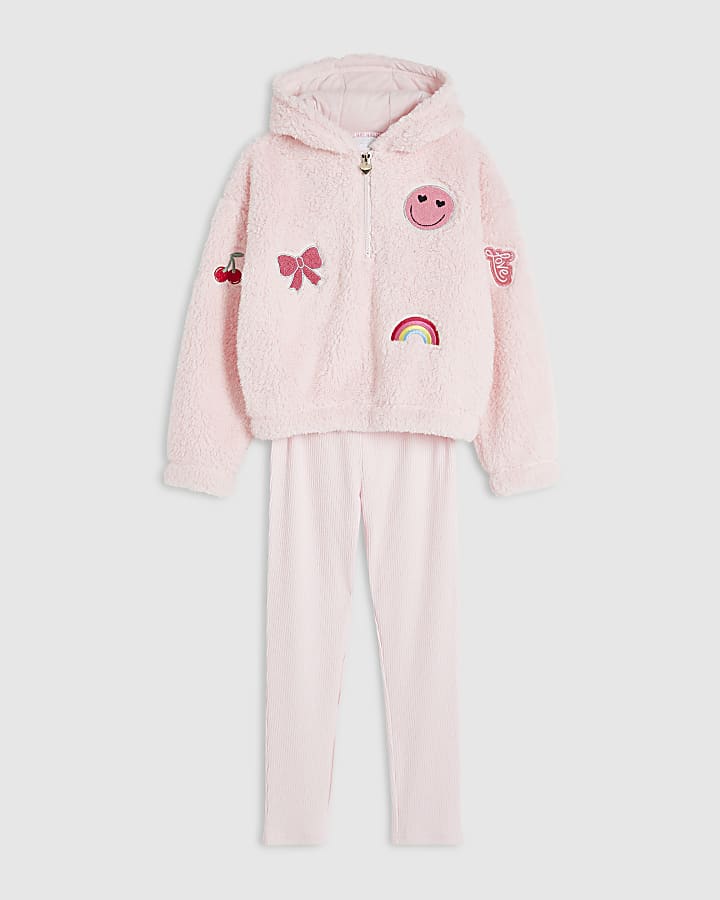 Girls Pink Badge Borg Loungewear Set