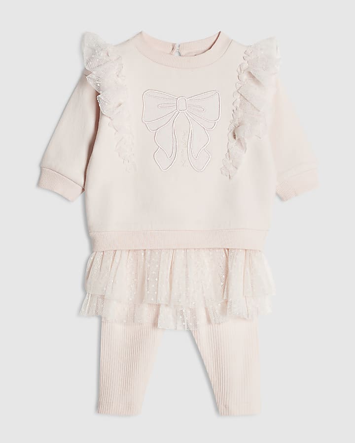 Baby Girls Pink Tulle Bow Top Set