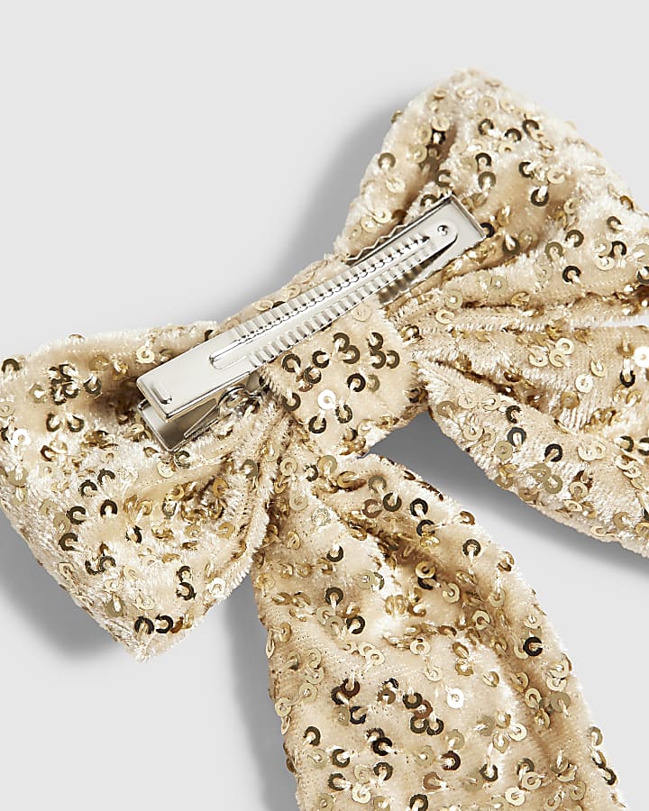Gold Christmas Sequin Bow Hair Clip
