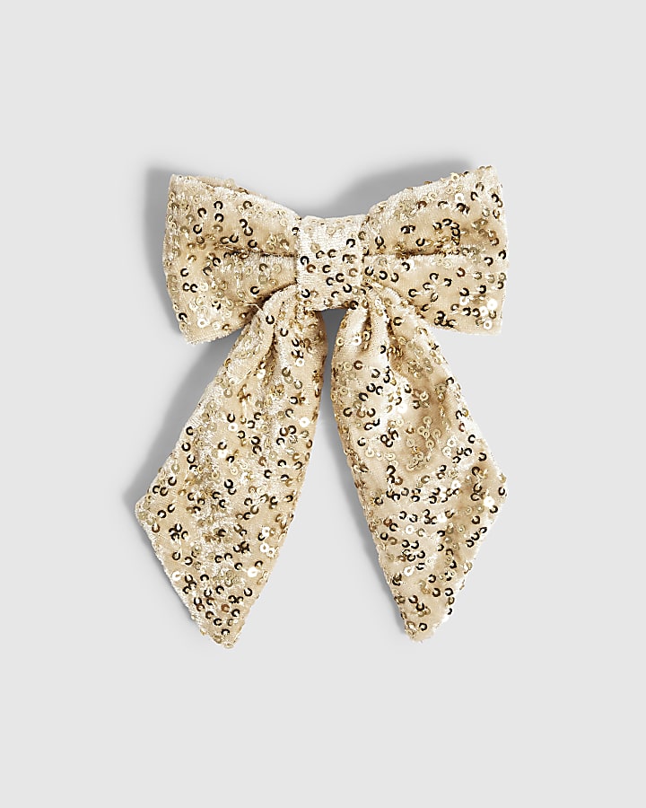 Gold Christmas Sequin Bow Hair Clip
