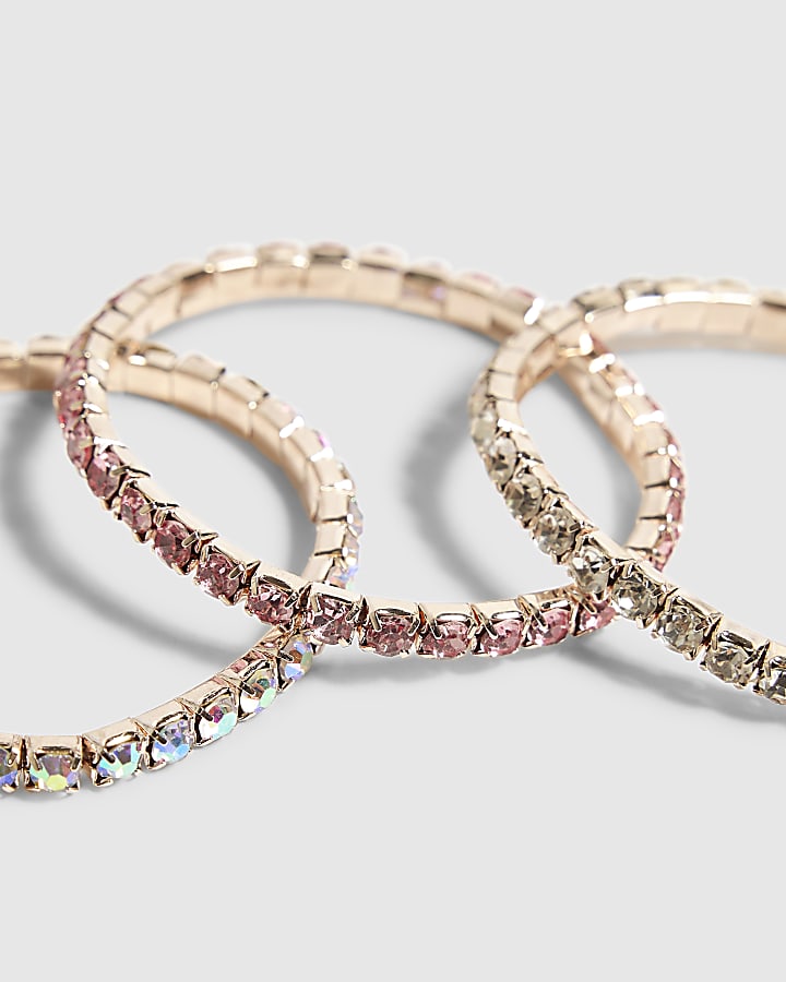 Girls Pink Rhinestone Stretch Bracelet