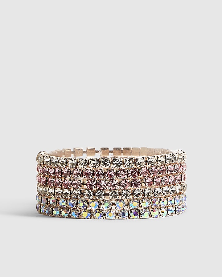 Girls Pink Rhinestone Stretch Bracelet