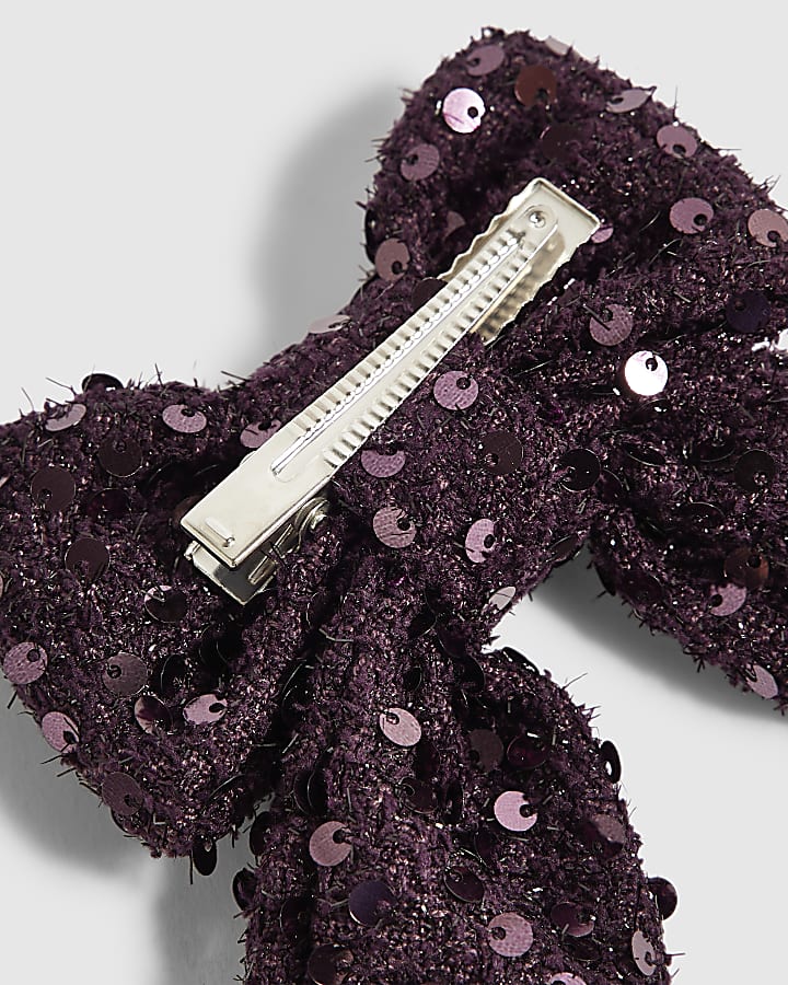 Girls Purple Sequin Bow Hair Clip