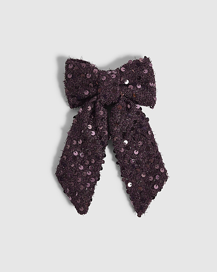 Girls Purple Sequin Bow Hair Clip
