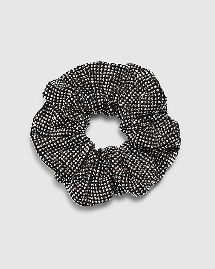 Girls Black Rhinestone Scrunchie