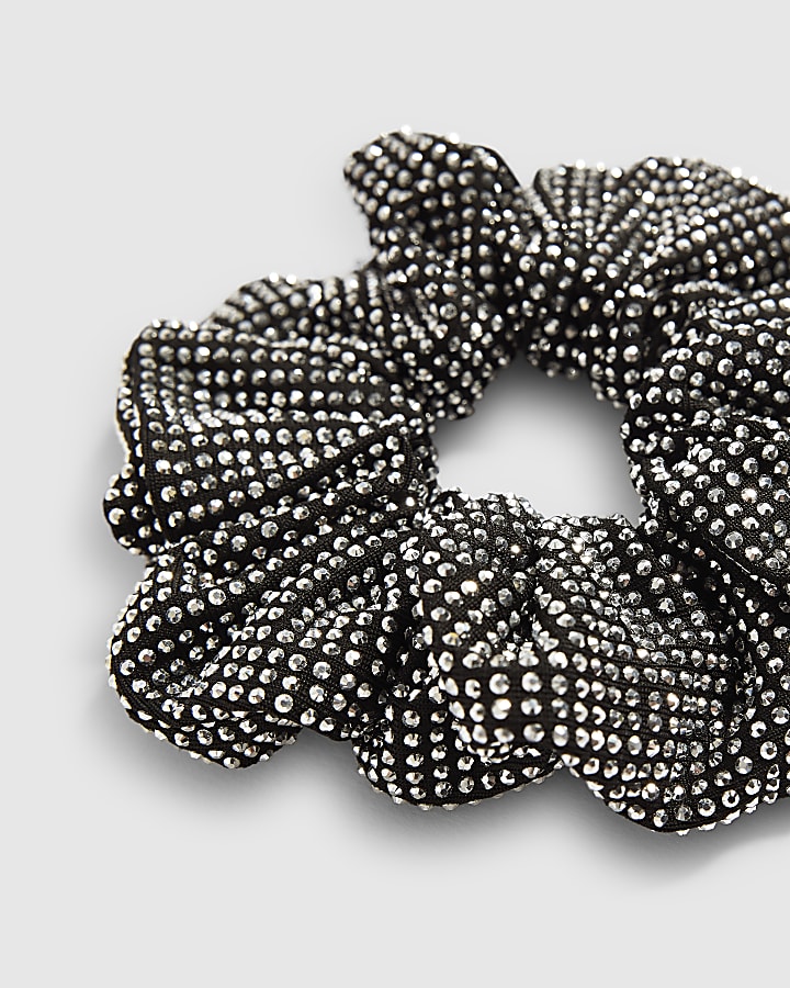 Girls Black Rhinestone Scrunchie