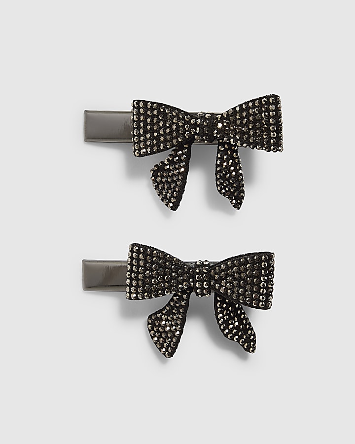 Girls Black Rhinestone Pack Of 2 Bows