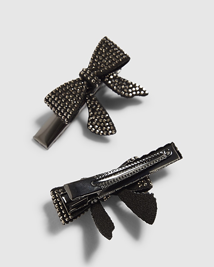Girls Black Rhinestone Pack Of 2 Bows