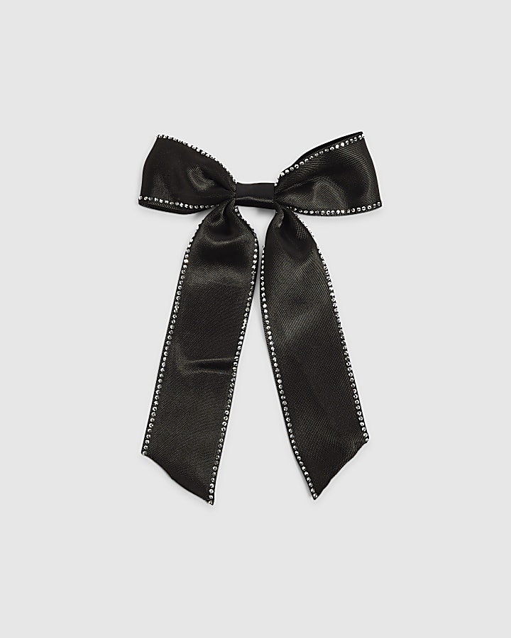 Girls Black Rhinestone Edge Bow