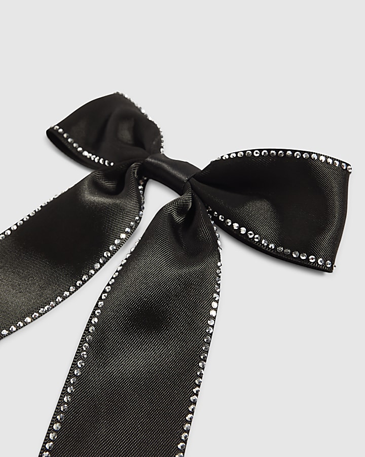 Girls Black Rhinestone Edge Bow