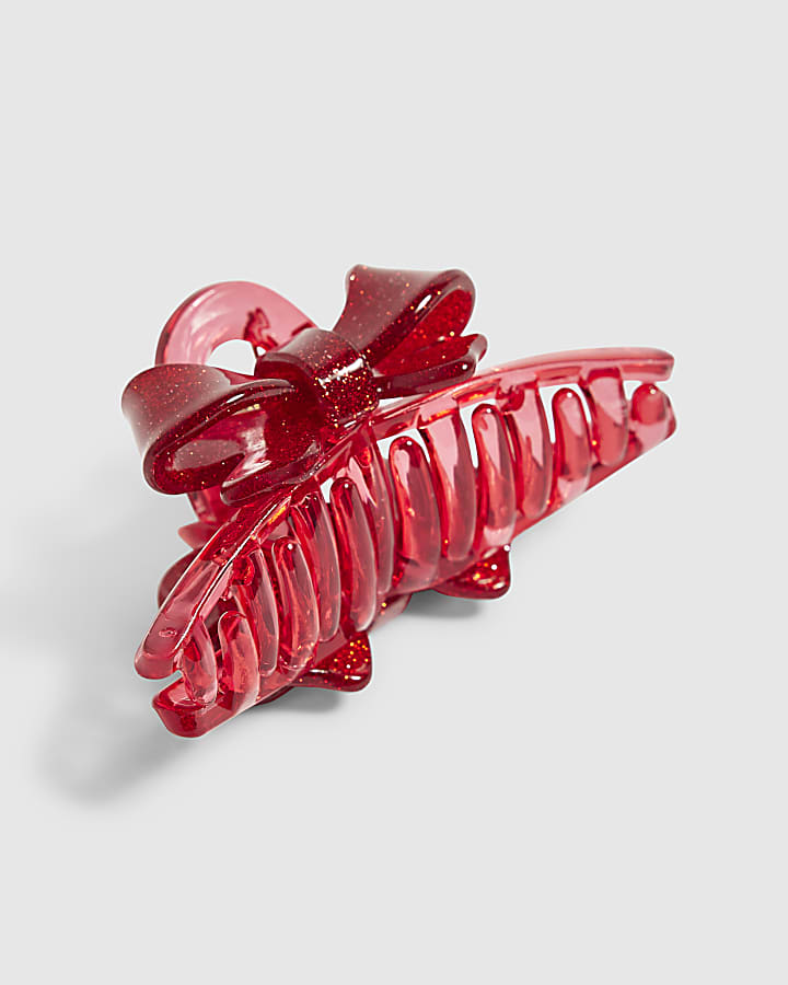 Girls Red Christmas Bow Claw Hair Clip