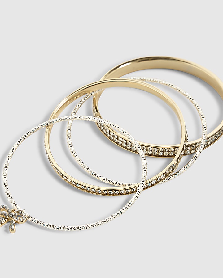 Girls Gold Multi Pack Of 4 Bangle Bracelets