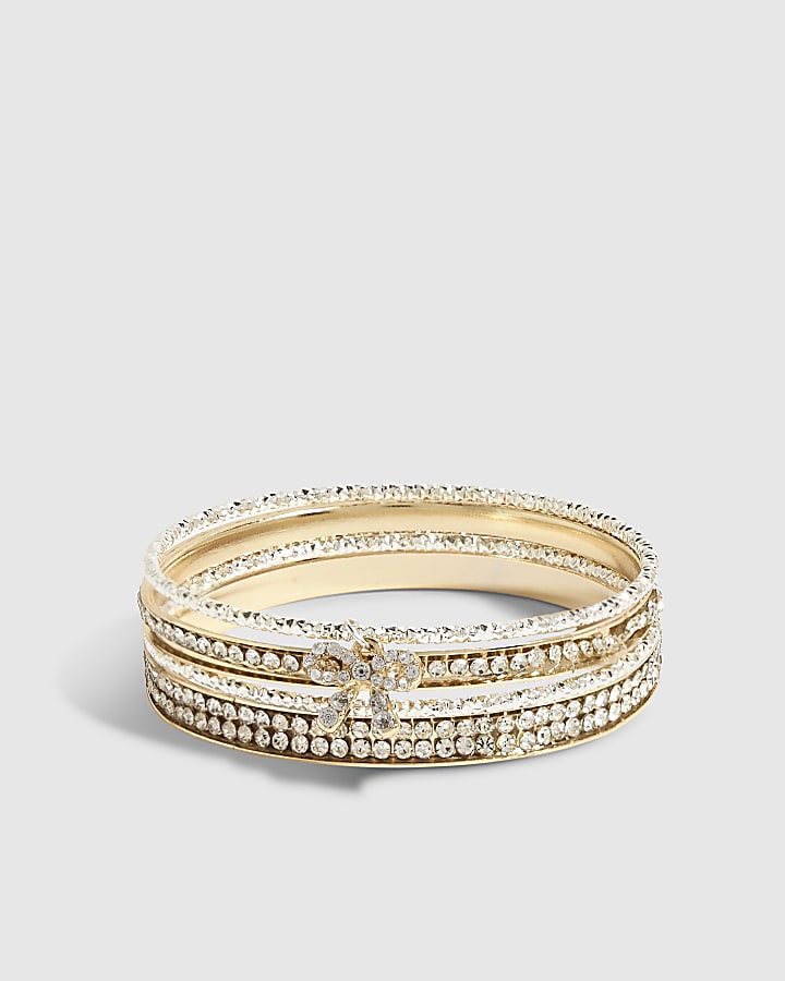 Girls Gold Multi Pack Of 4 Bangle Bracelets