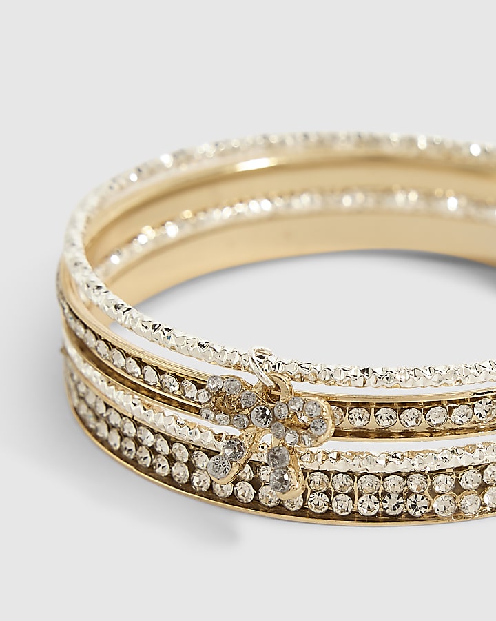 Girls Gold Multi Pack Of 4 Bangle Bracelets