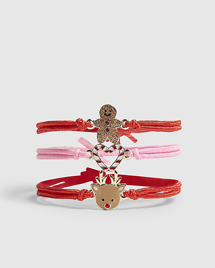 Girls Red Christmas Pack Of 3 Bracelets