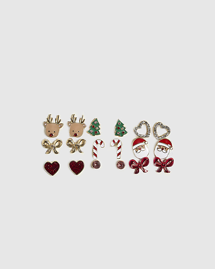 Girls Metal Christmas Pack Of 9 Earrings