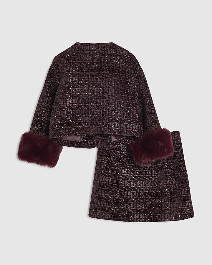 Mini Girls Purple Boucle Heart Jacket Set