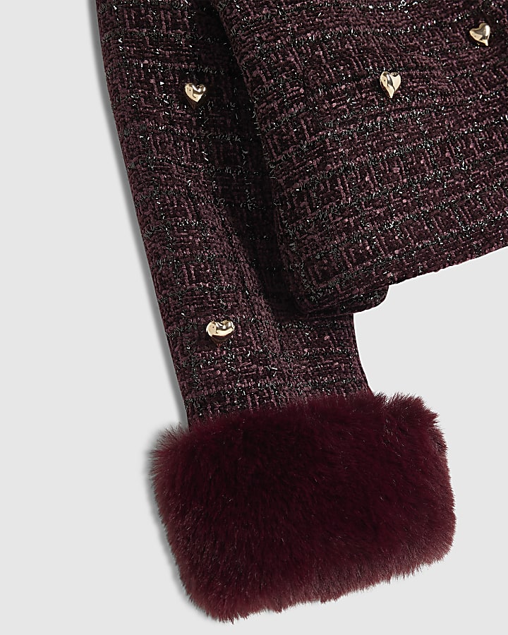 Girls Purple Boucle Heart Jacket